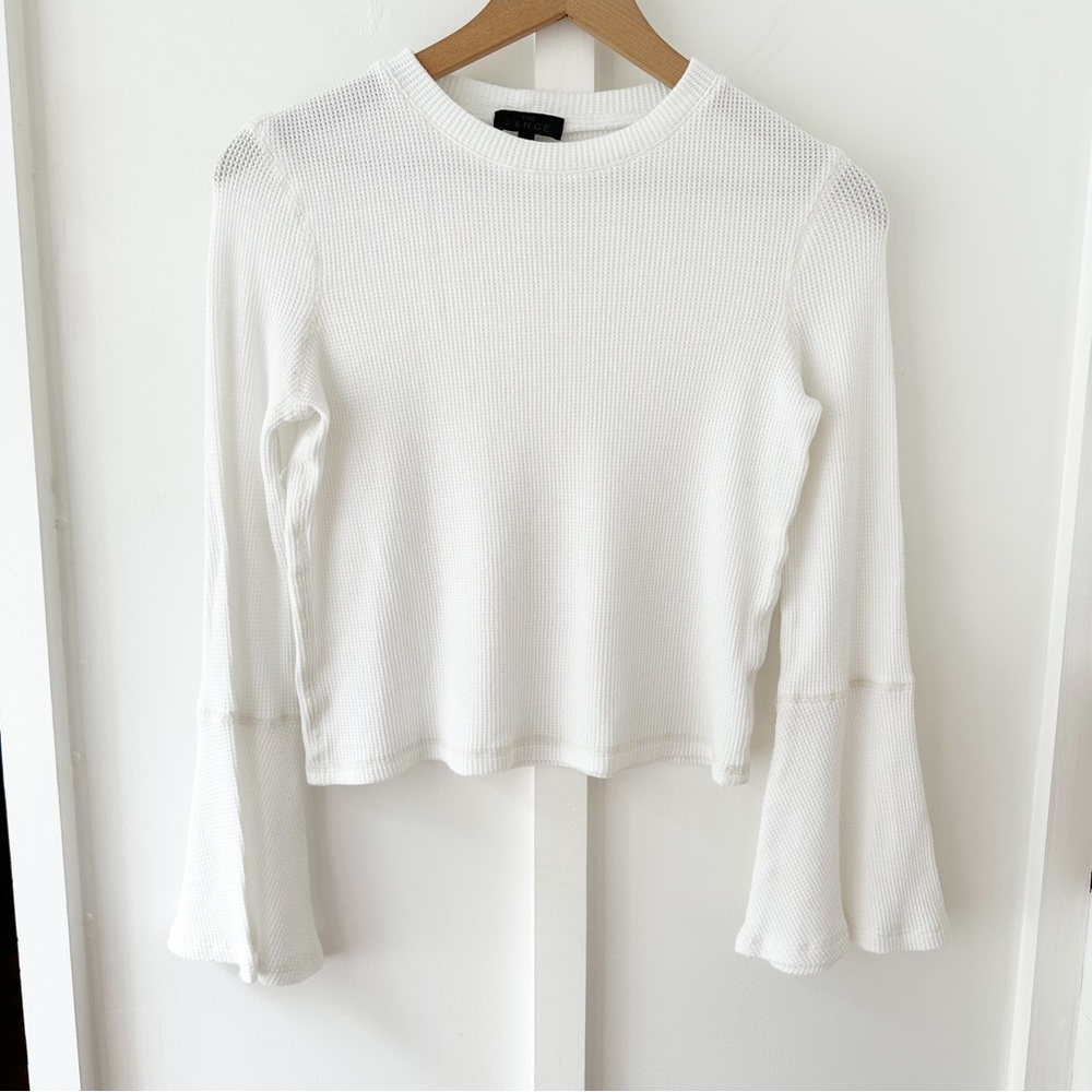THE RANGE white waffle knit trumpet long sleeve shirt